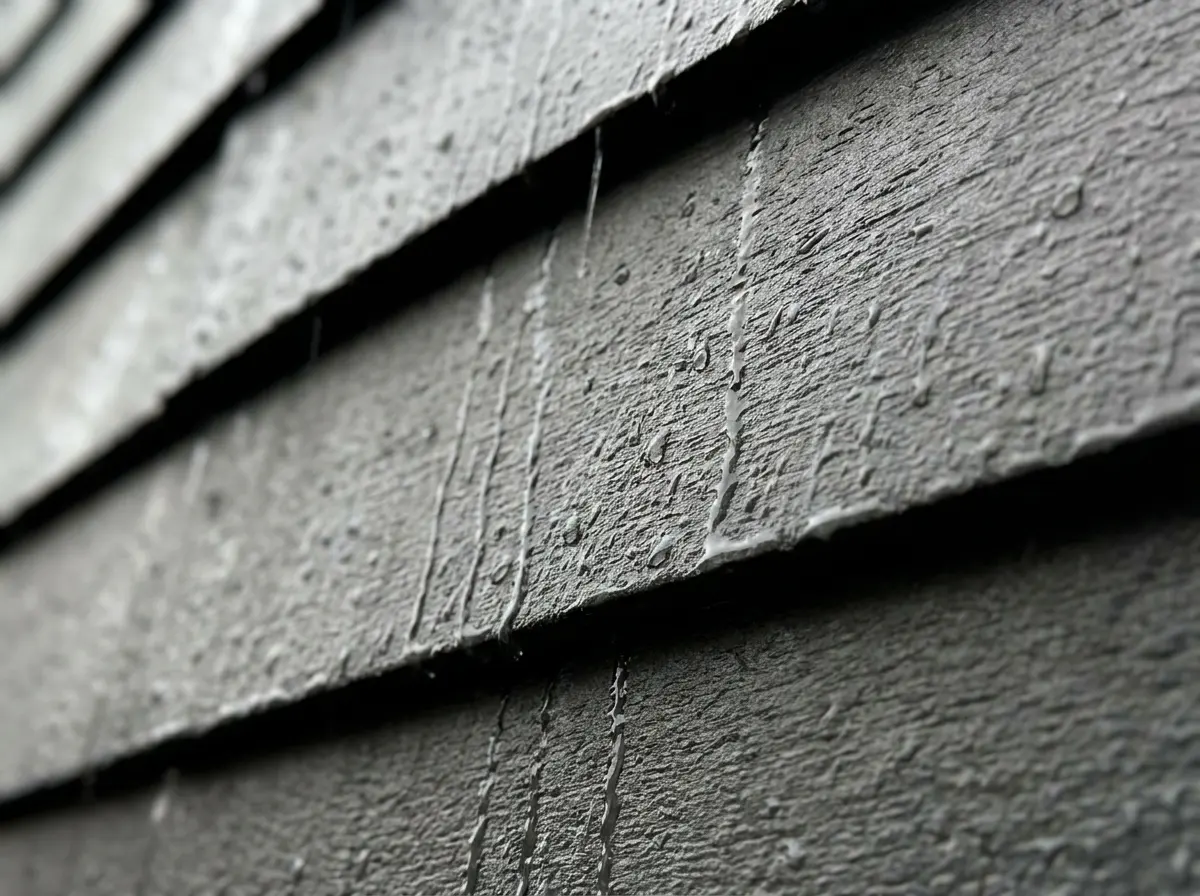 Rain beading and running off deep charcoal fiber-cement lap siding boards