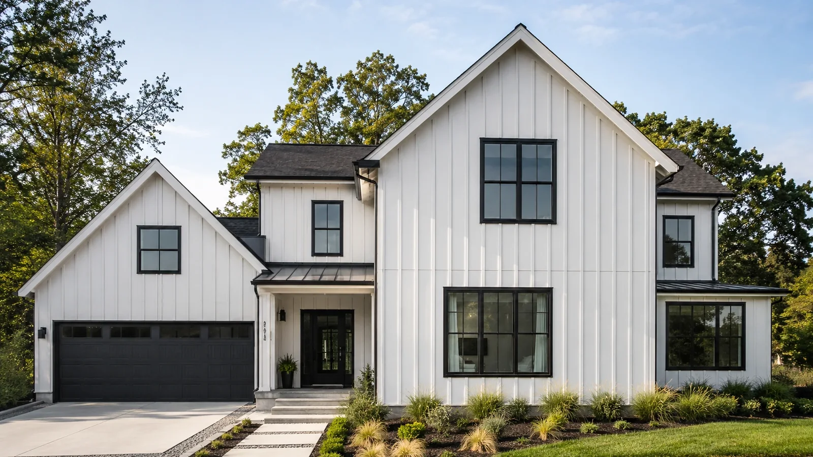 Modern farmhouse with Hardie board-and-batten vertical siding